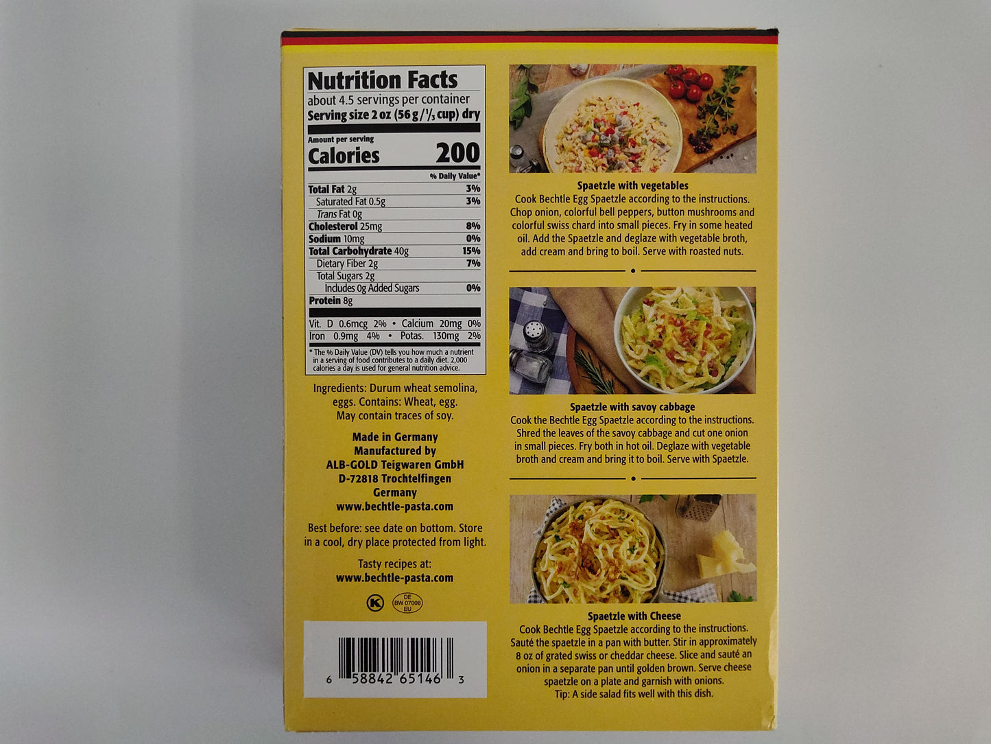 Bechtle Traditional German Egg Noodles Spaetzle, 17.6 oz (500g)