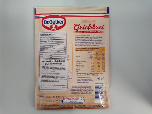 Dr. Oetker Grießbrei Instant Semolina Pudding, 6.3 oz (180g)