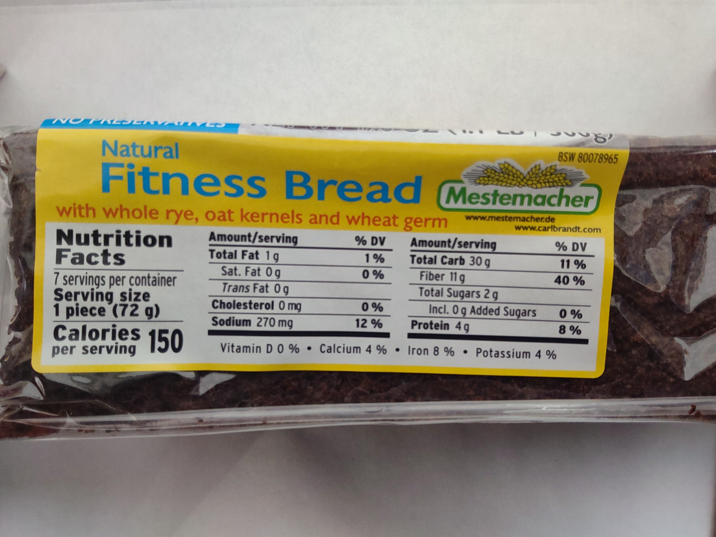 Mestemacher Natural Fitness Bread, 17.6 oz (500 g)