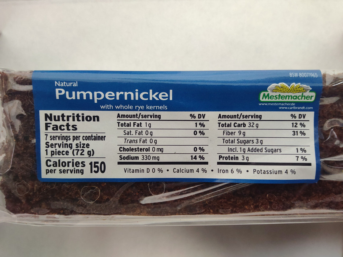 Mestemacher Natural Pumpernickel, 17.6 oz (500 g)
