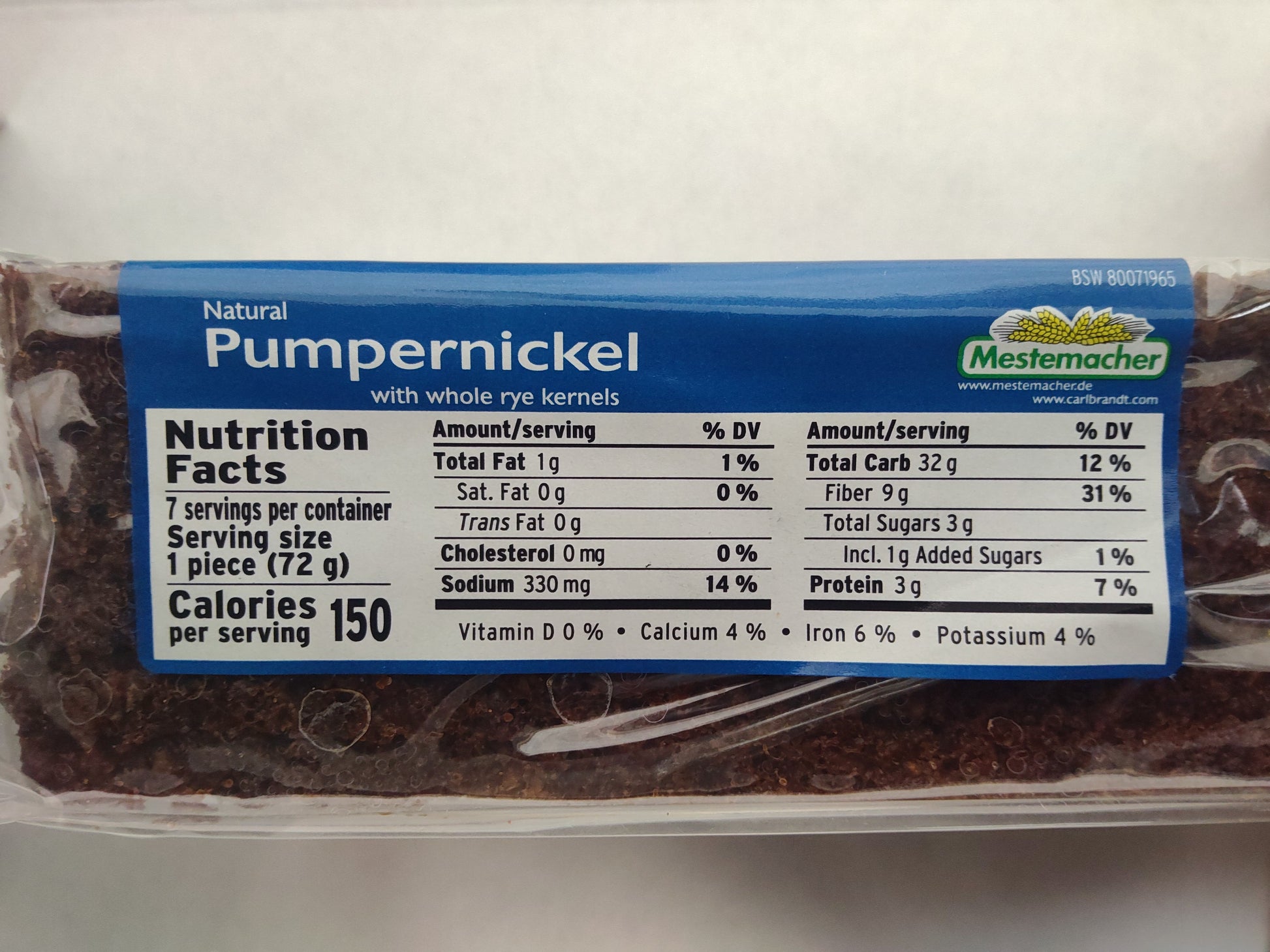 Mestemacher Natural Pumpernickel, 17.6 oz (500 g)