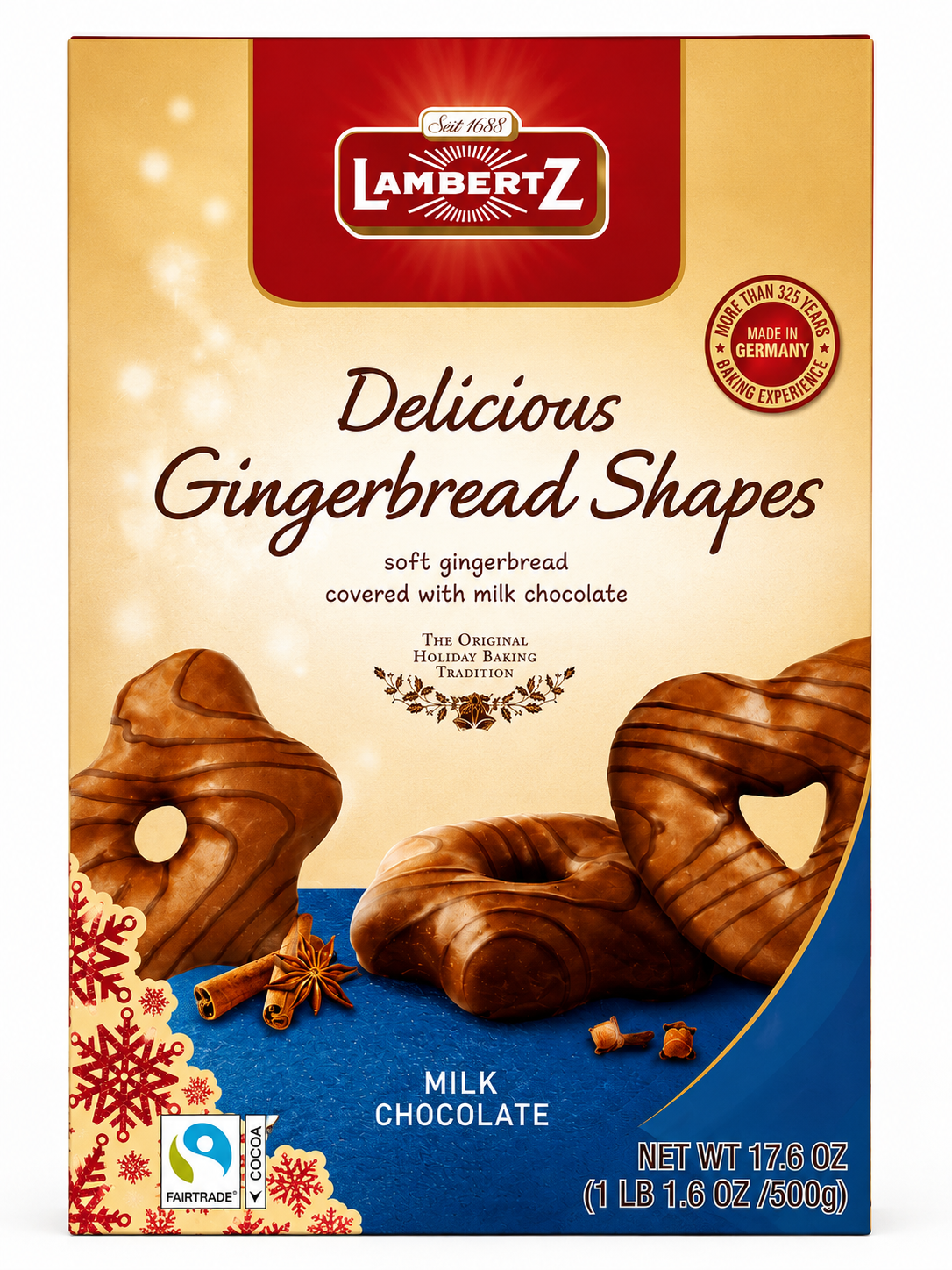 Lambertz Delicious Gingerbread Shapes Milk Chocolate, 7.05 oz (200g)