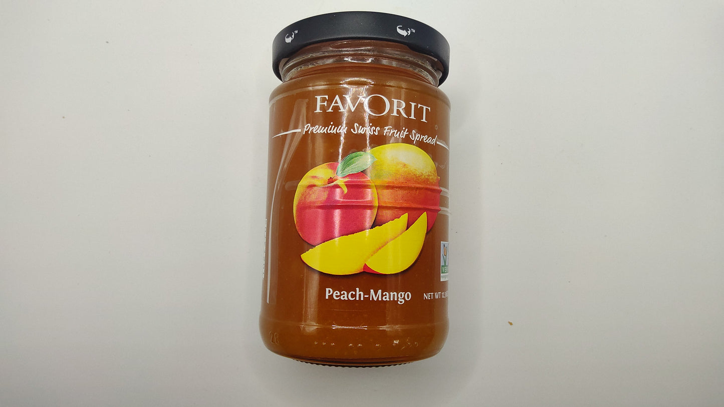 Favorit Peach–Mango Premium Swiss Fruit Spread – 12.3 oz