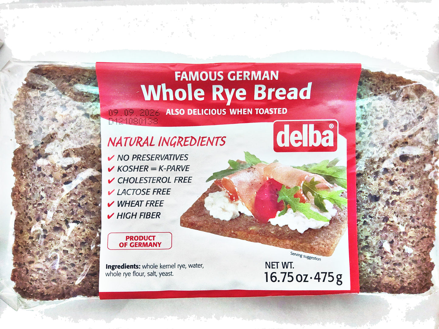 Delba Whole Rye Bread, 16.75 oz (475 g)