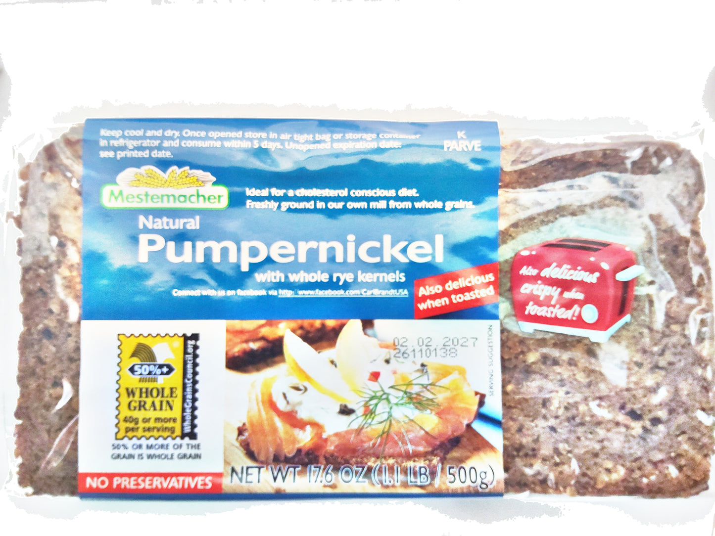 Mestemacher Natural Pumpernickel, 17.6 oz (500 g)